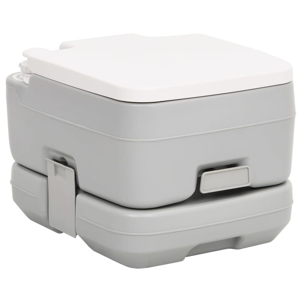 vidaXL Campingtoilette Camping-Toilette Tragbar Grau und Weiß 10+10 L HDPE