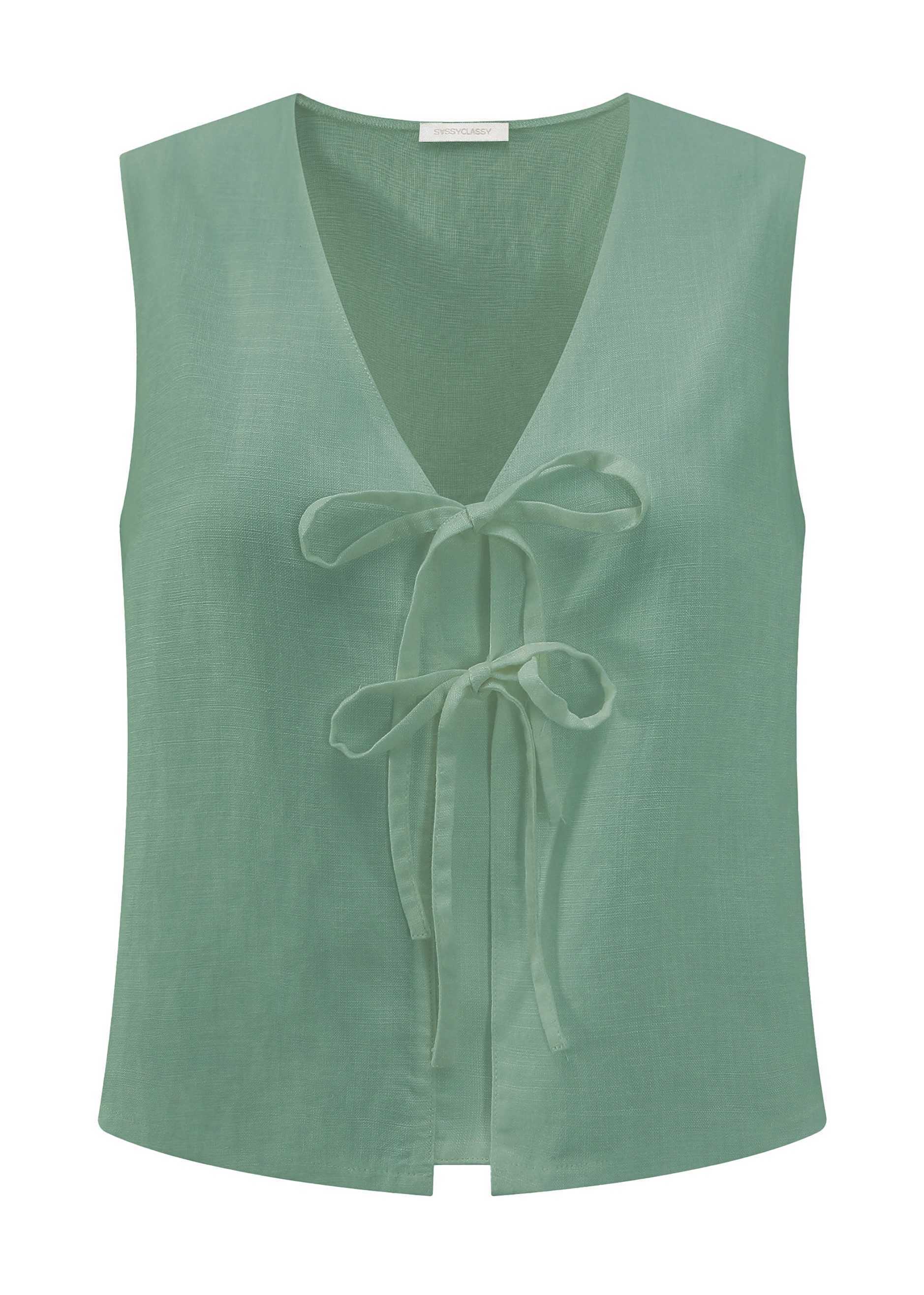 SASSYCLASSY T-Shirt Leinen Top Damen mit Schleifenverschluss Trägertop aus günstig online kaufen