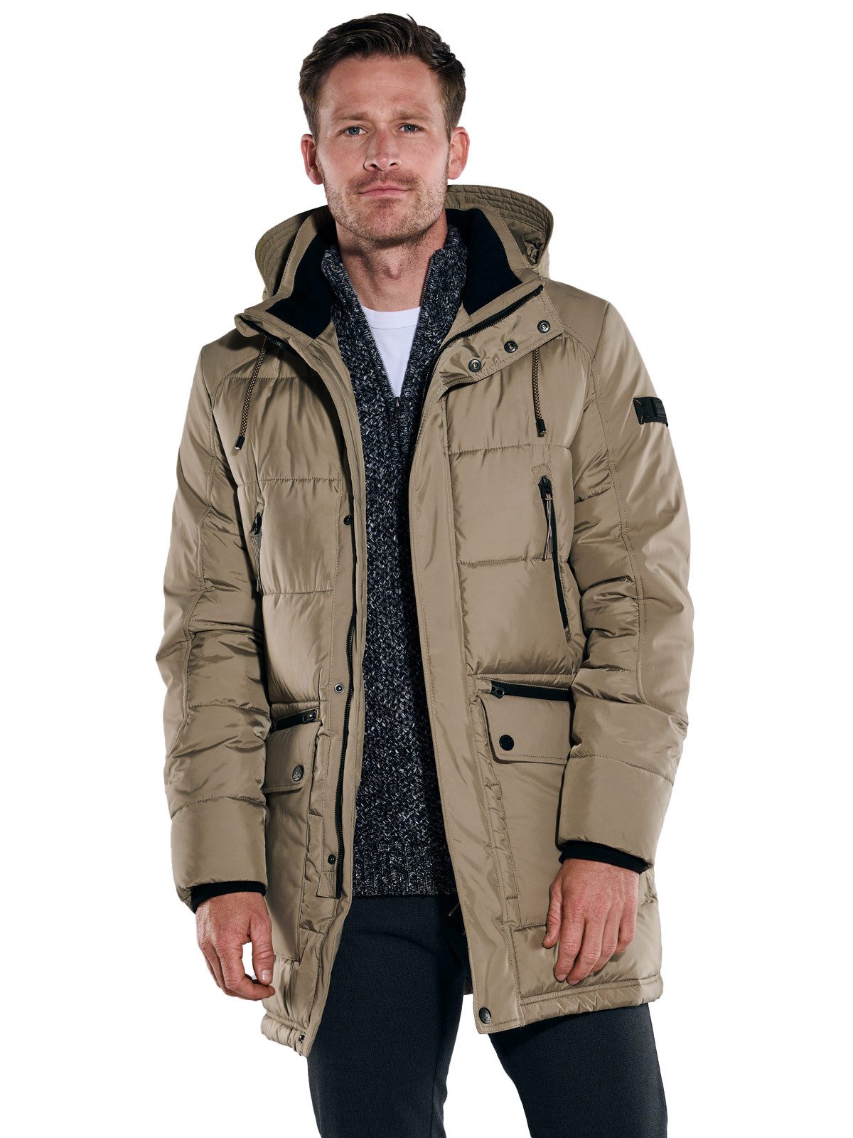 Engbers Langjacke engbers Herren Steppjacke mit abnehmbarer Kapuze, Beige