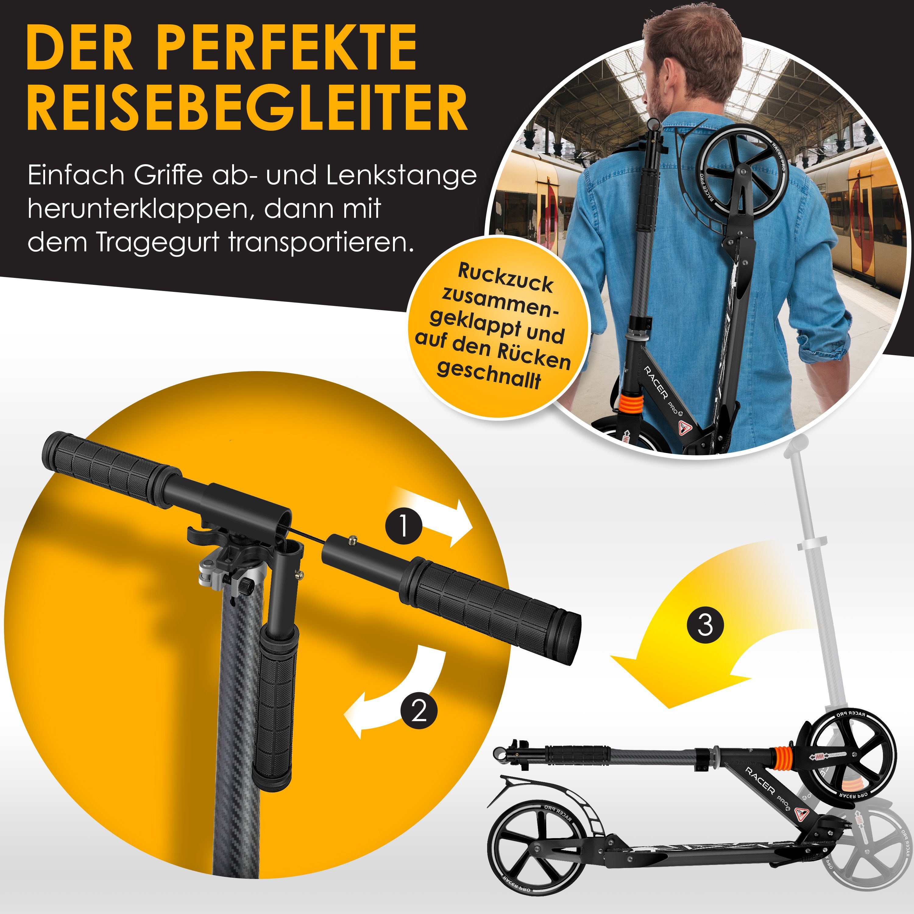 KESSER Scooter, Cityroller Scooter 205mm Räder PU Big Wheel Pro-S Tretroller