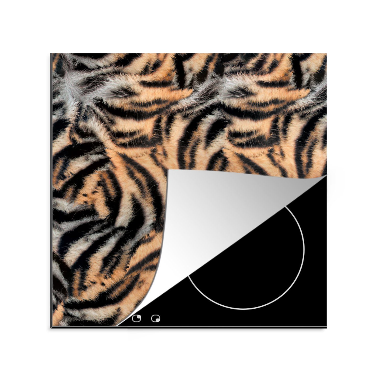 tlg), Vinyl, Tigerdruck cm, Wilde für Tiere Arbeitsplatte - Pelz, 78x78 (1 Ceranfeldabdeckung, MuchoWow - küche Herdblende-/Abdeckplatte