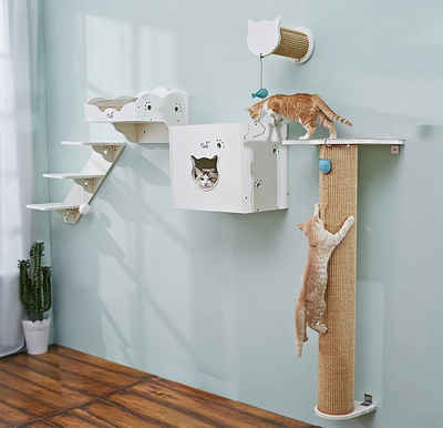 CatS Design Katzen-Wandregal CatS Design Katzen XXL Kletterwand 5 Teilig Set T2, hochwertig solider holz Designmöbel-Extreme starke Konstruktion