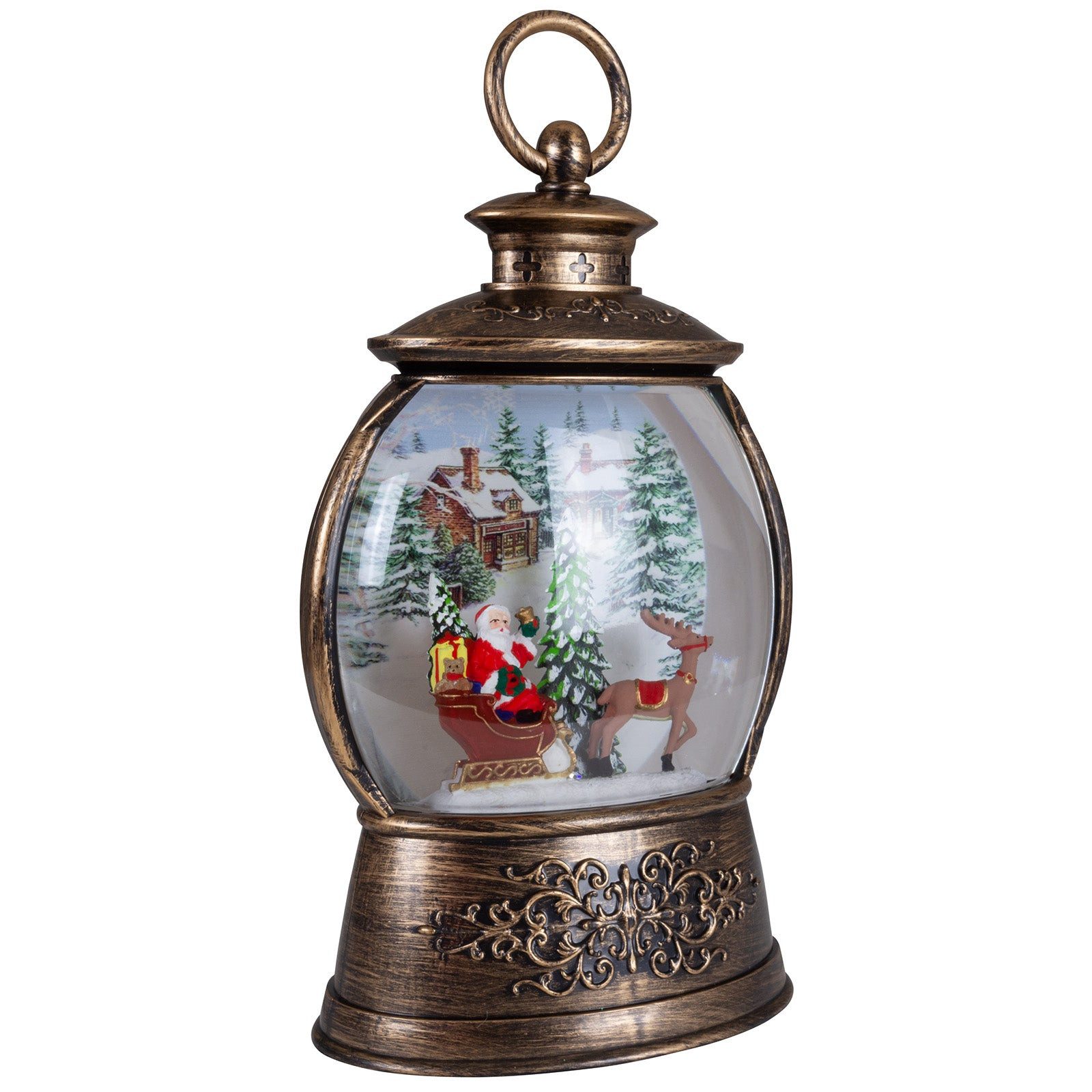 Christmas Paradise LED Laterne Schneelaterne 24cm, Weihnachtsdeko, zuschaltbare Weihnachtsmusik, LED, warmweiß, schneit im Inneren, bronze-bunt