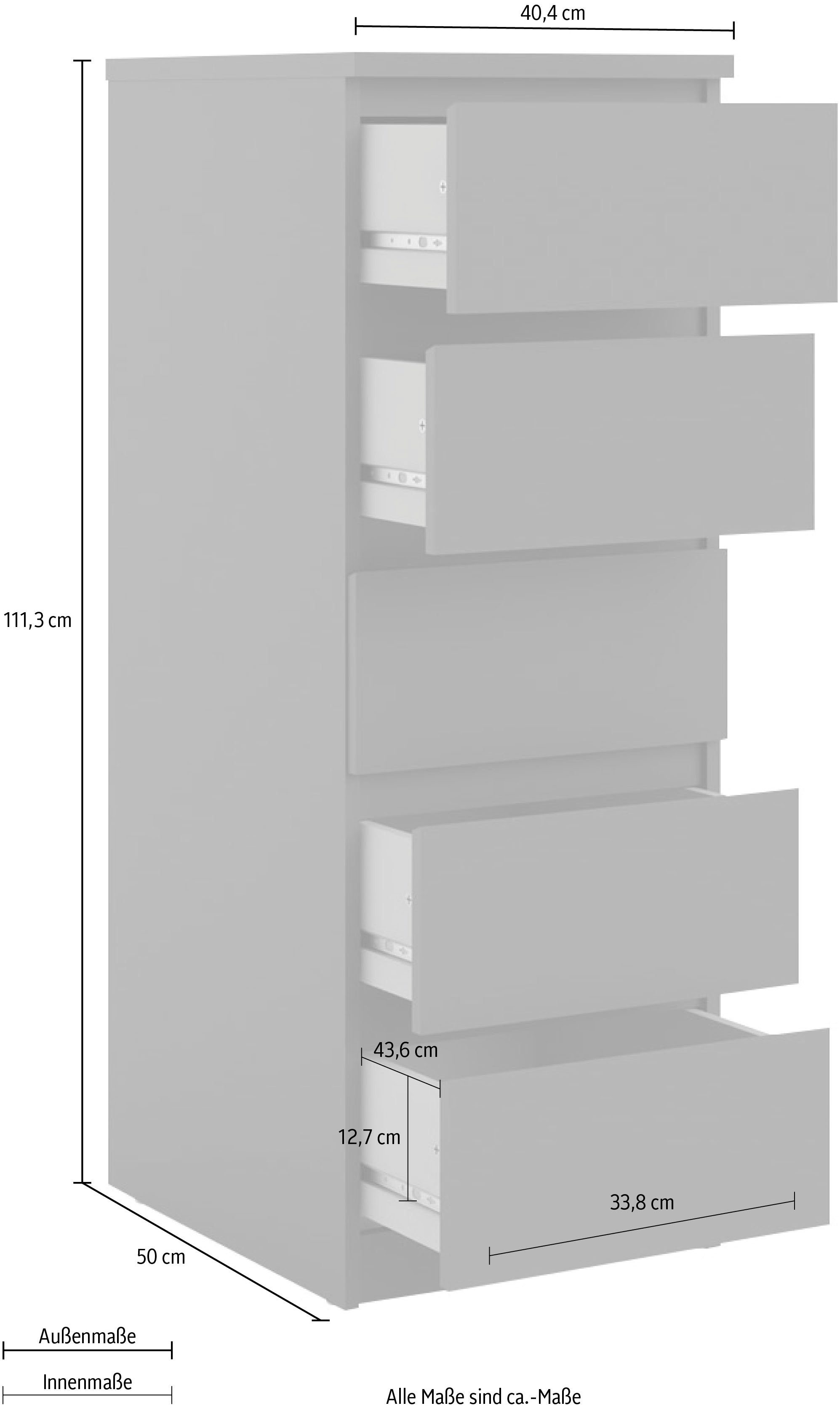 INOSIGN Highboard Naia, Hochkommode, 5 Schubladen, Aufbewahrung, grifflose Front, Modern, skandinavisches Design, Schmal, in mehrere Farben