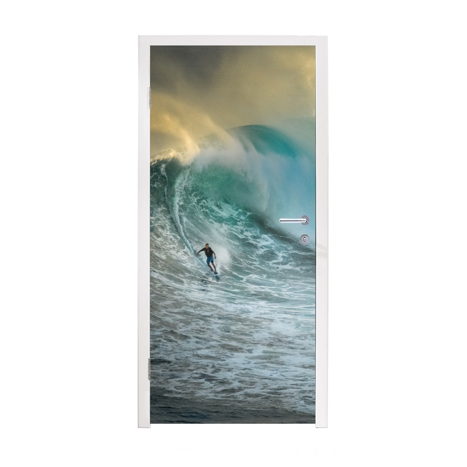 Matt, cm Wellen, Fototapete 75x205 Surfer Türaufkleber, auf (1 St), für Türtapete MuchoWow Tür, bedruckt, großen