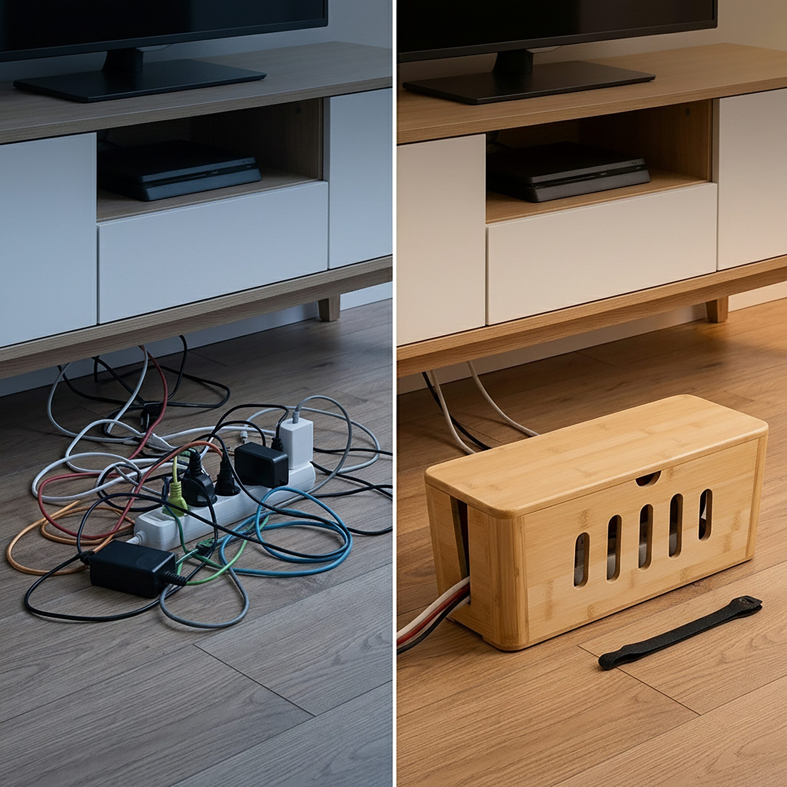 relaxdays Kabelbox aus Bambus