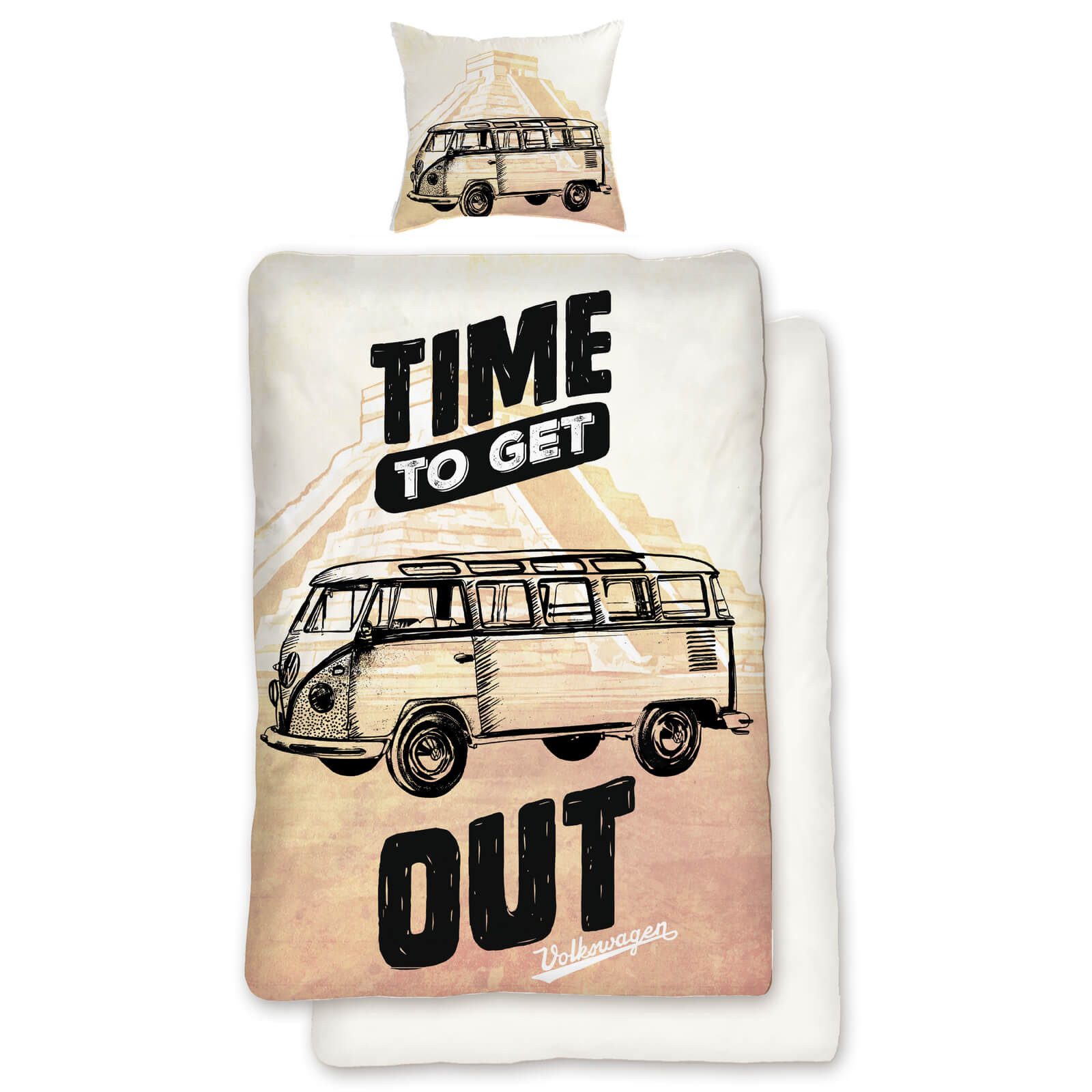 SkyBrands Bettwäsche Volkswagen Time to get Out Bulli T1 Inka, Renforcé, 2 teilig, Auto, Abenteuer, Draußen
