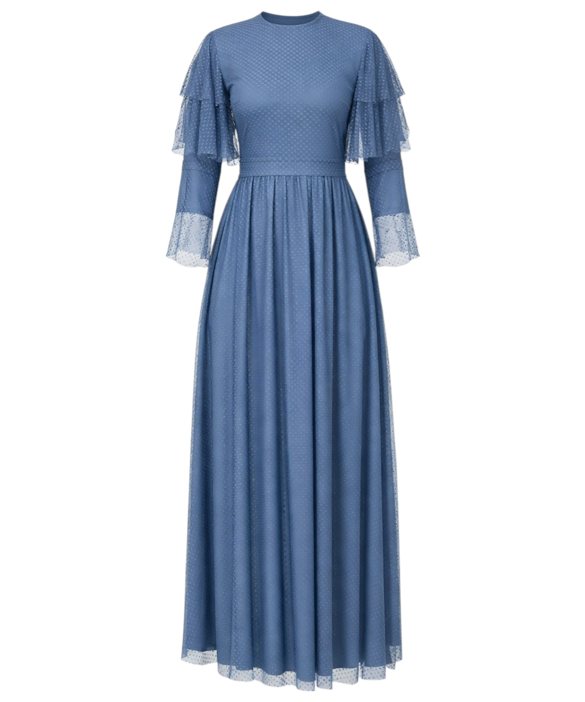 Modavitrini Tüllkleid Abendkleid Maxikleid aus gepunktetem Tüll langarm festlich elegant