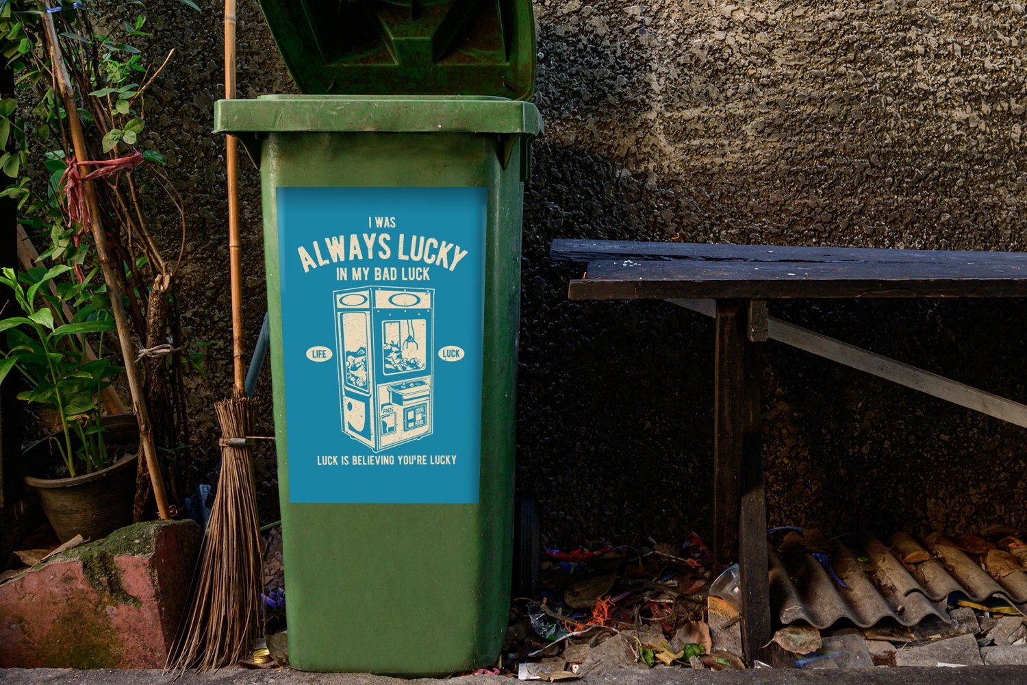 MuchoWow Wandsticker Greifzange - Retro Blau St), (1 Container, Mülleimer-aufkleber, Sticker, - Abfalbehälter Mülltonne