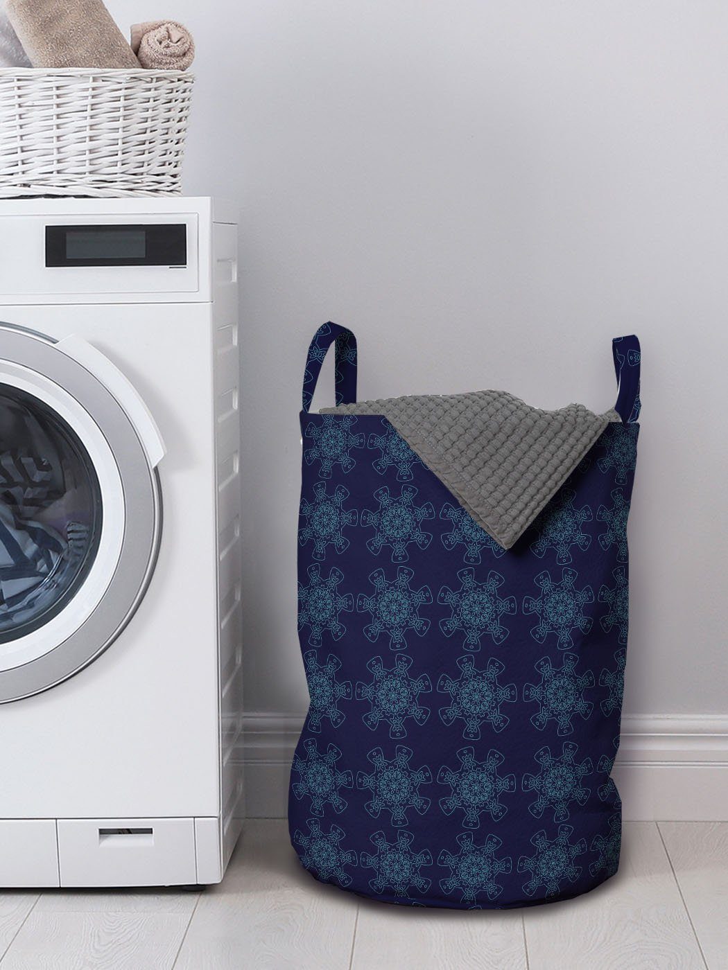 Wäschesäckchen Abakuhaus Waschsalons, mit Wäschekorb für Spitze Abstrakt Blumen-Druck Kordelzugverschluss Griffen Digitale