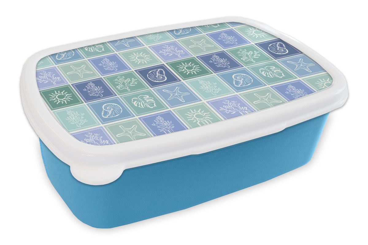 MuchoWow Lunchbox Küste - Meer - Grün - Blau, Kunststoff, (2-tlg), Brotdose, Lunchbox, Brotbox für Kinder und Erwachsene