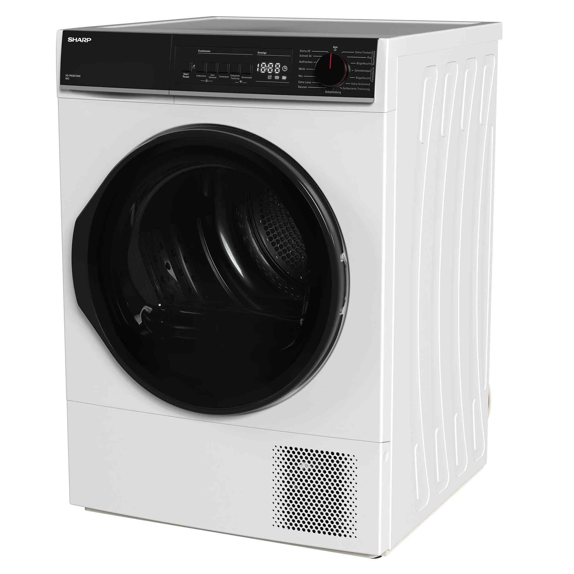Sharp Wärmepumpentrockner KD-PRO8S7GWC-DE, WiFi, Trommel-Innenbeleuchtung, BubbleDrum, Zwei-Wege-Schleudern