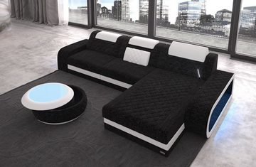 Sofa Dreams Ecksofa »Berlin H - L Form Stoffsofa«, mit LED, wahlweise mit Bettfunktion als Schlafsofa, Designersofa