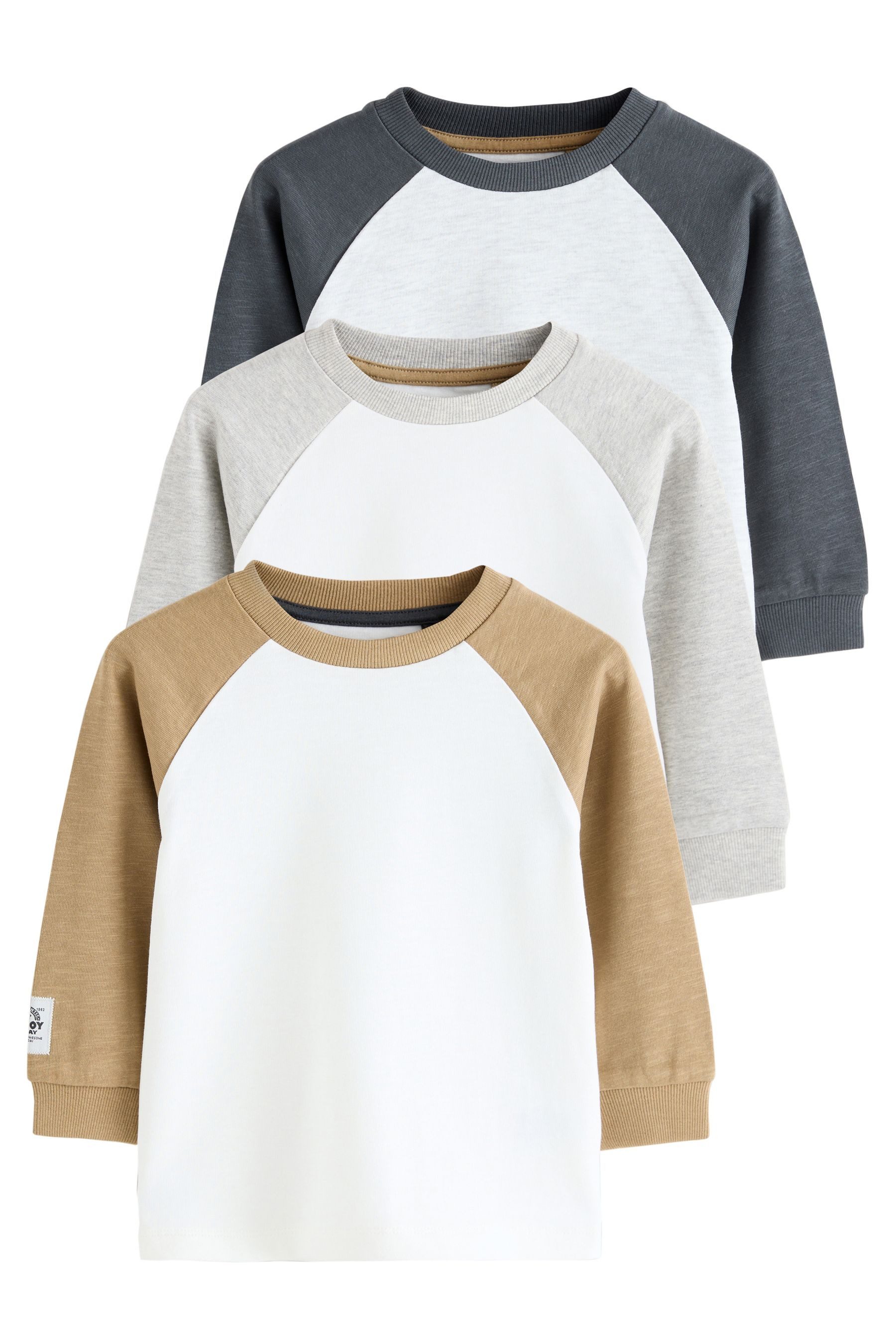 Next T-Shirt 3 x Langarmshirts mit Struktur (3-tlg)