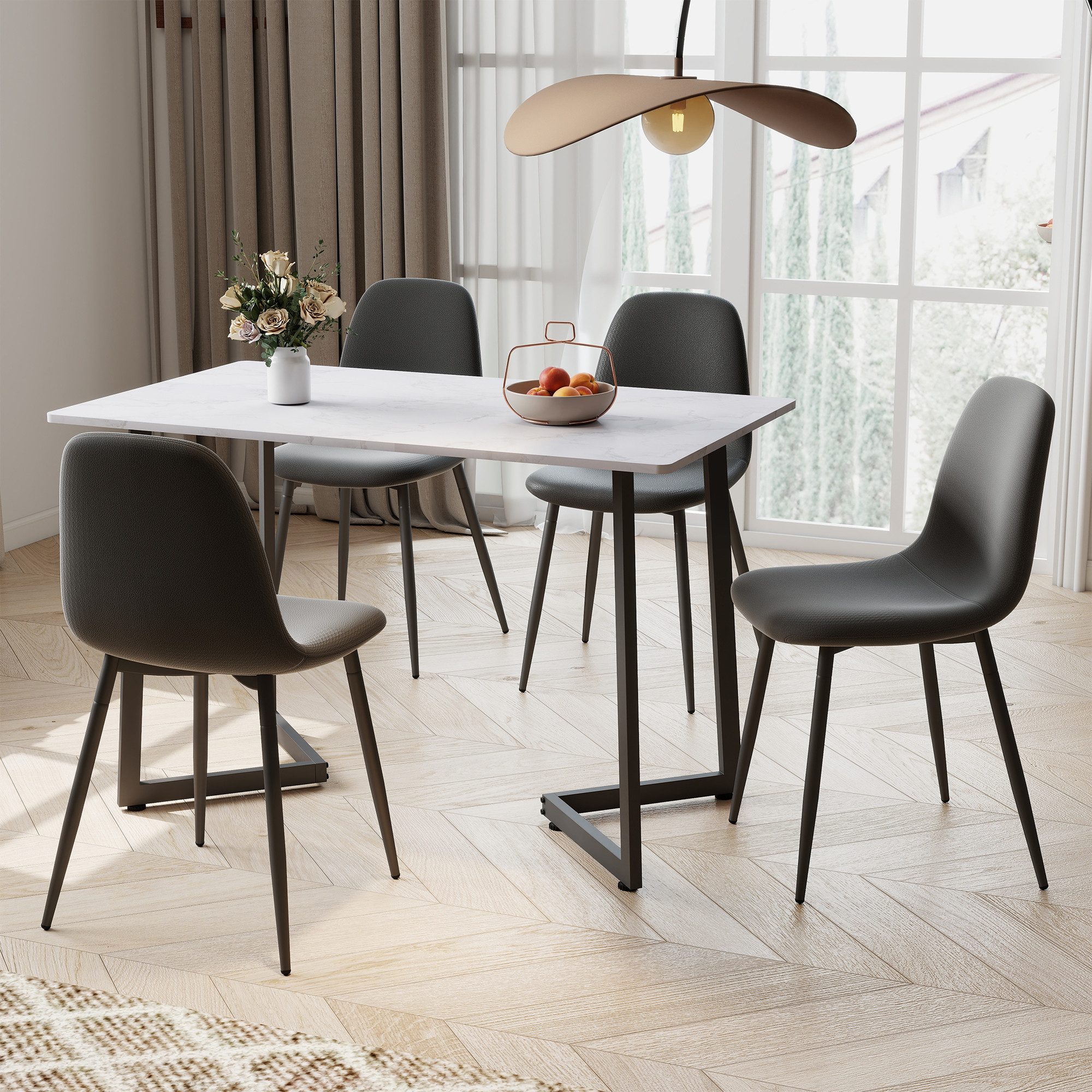 Sunsitt Essgruppe 5-Teiliges Esstisch Set mit 4 Stühle, (Esszimmer Set mit Esstisch und 4 Essstühle, Essgruppe für Esszimmer, Küche, Wohnzimmer), 2