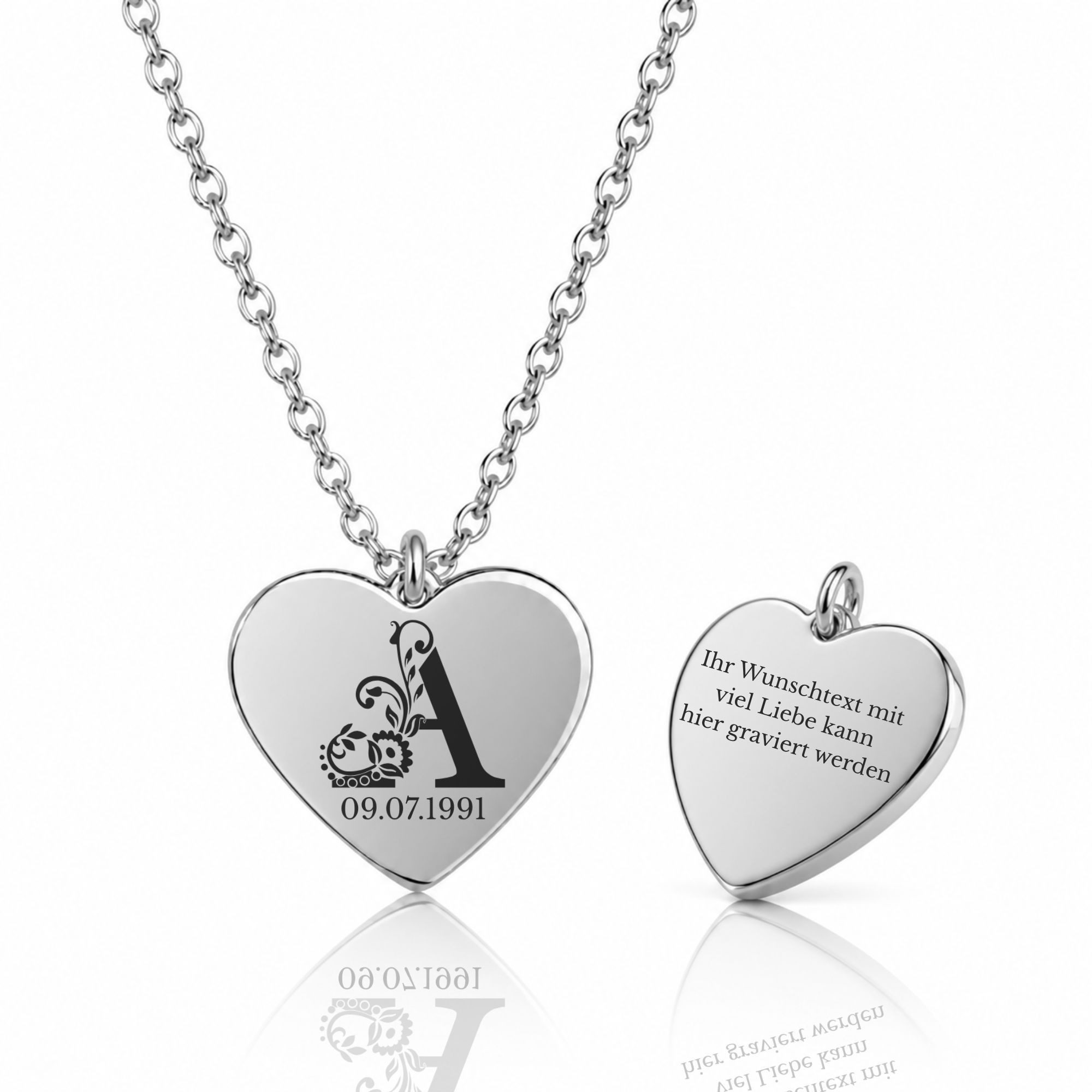 BS Schmuckdesign Personalisierte Halskette Damen Namenskette Herz Initiale (persönliche Gravur), inkl. Geschenkbox