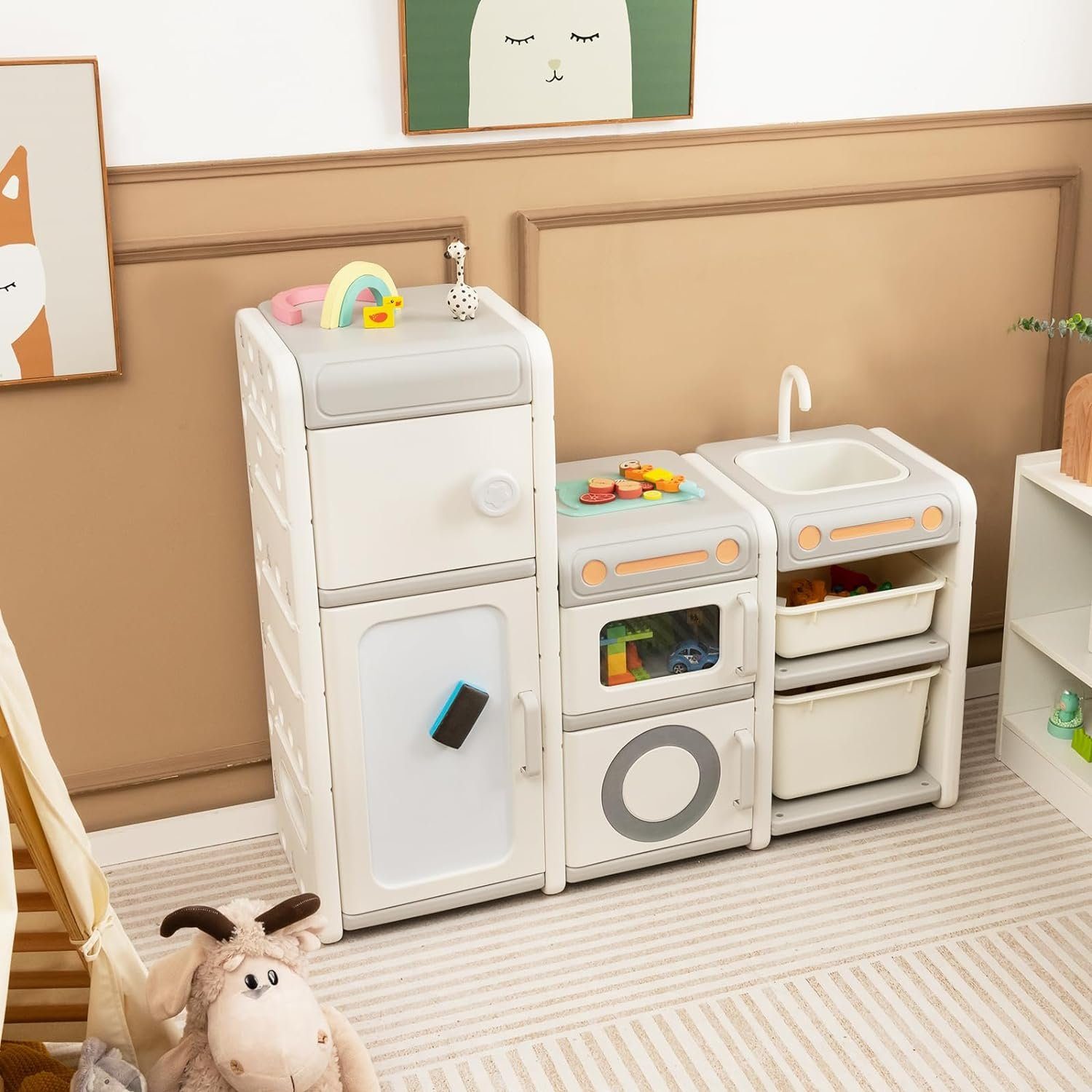 KOMFOTTEU Kinderregal Spielzeugregal, mit 4 Schränke günstig online kaufen