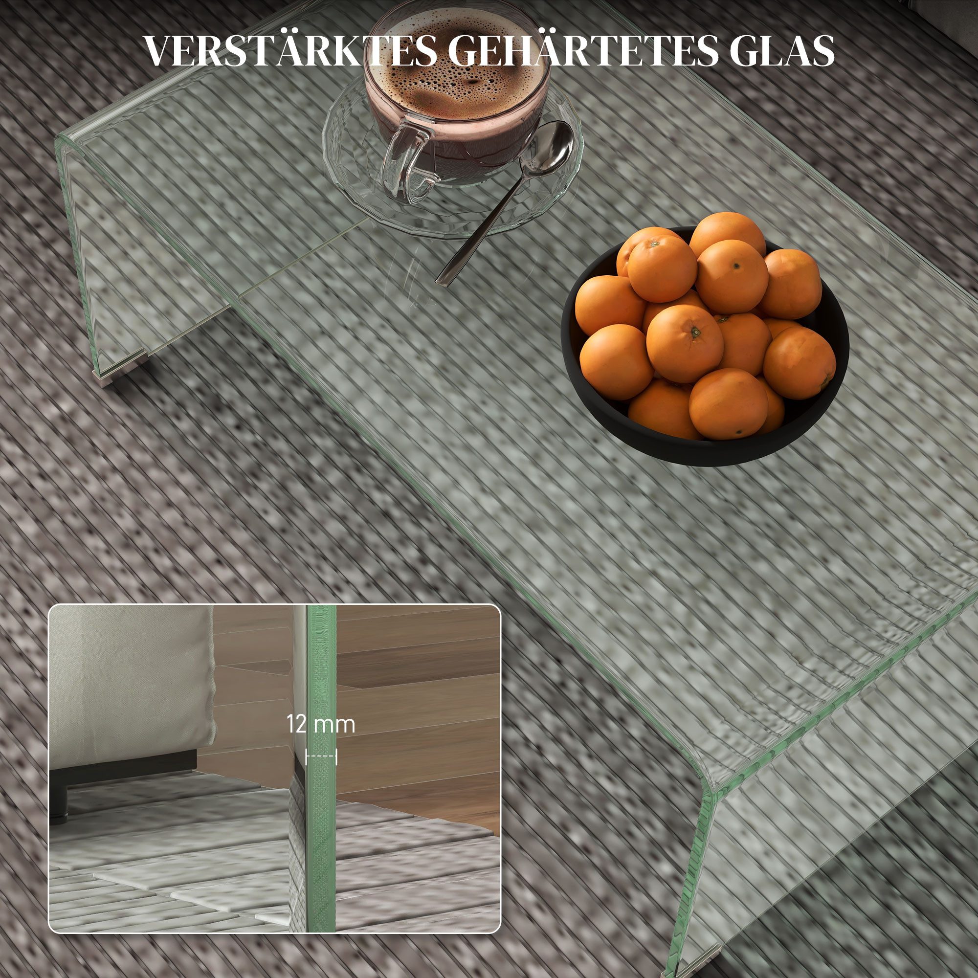 HOMCOM Couchtisch Rechteckig Moderner Glastisch Kaffeetisch (80x45x35 cm Wohnzimmertisch, 1-St., Beistelltisch), aus gehärtetem Glas, für Wohnzimmer, Schlafzimm – Bild 4 von 5