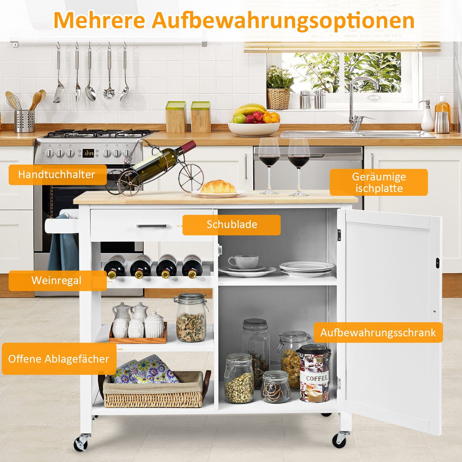 COSTWAY Küchenwagen, Weinregal, auf Rollen, mit günstig online kaufen