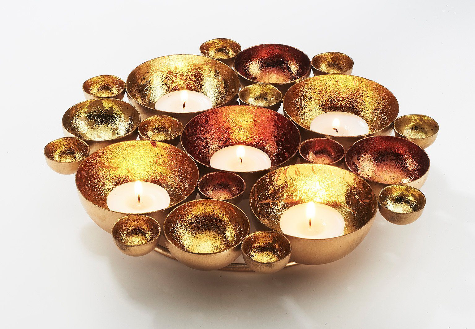 bronze (Metall) D27cm gold Kobolo Kerzenteller Bubble Kerzenhalter für Teelichter