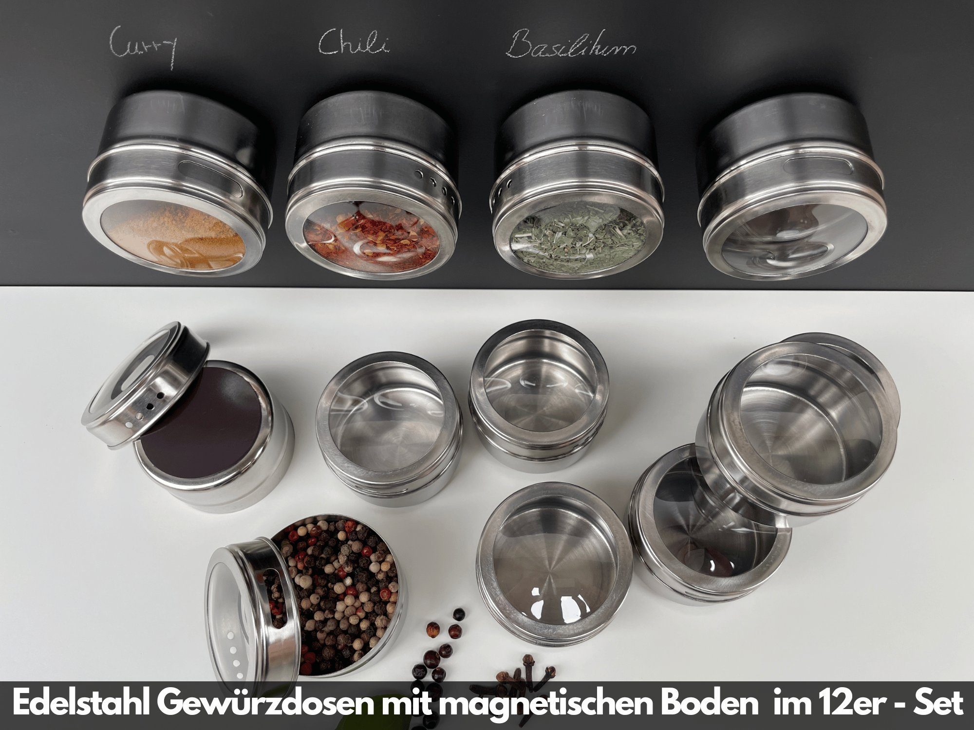 wood4hood Gewürzbehälter MAGNET, Edelstahl, (Spar-Set, 12-tlg., Ideal zur G günstig online kaufen