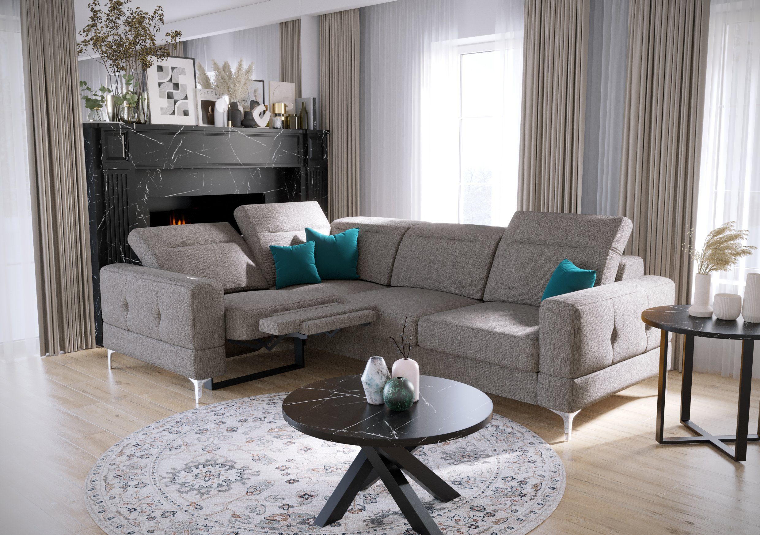 Möbel für Dich Ecksofa Malibu Relax, mit Relaxfunktion, mit Stoff-und Farbauswahl, mit Schlaffunktion Webstoff Gemma 85 grau