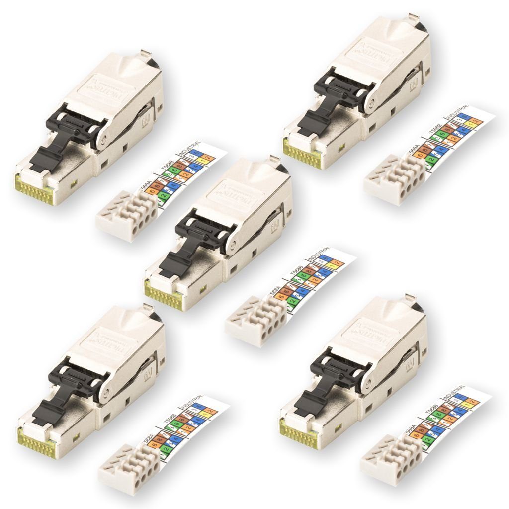 Digitus 5 Stück CAT 6A Stecker für Feldmontage Netzwerk-Adapter, geschirmt, für AWG 27/7 bis 22/1, Massiv- und Litzenleiter