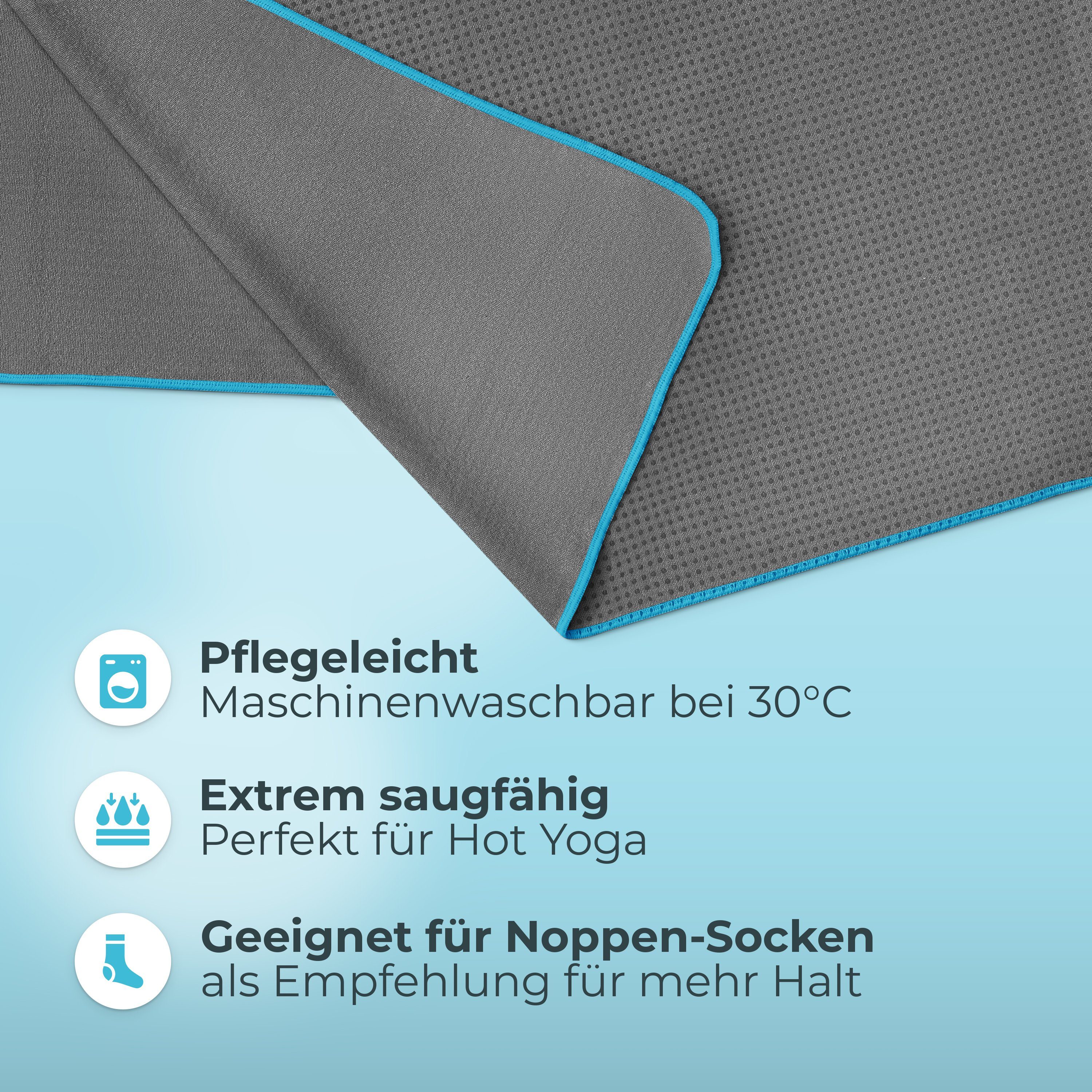 NirvanaShape Sporthandtuch Yoga Handtuch mit Antirutsch-Noppen, Yogatuch-Auflage für Yogamatte, Microfaser, +Yoga Einführungs eBook, Yogatuch-Auflage Saugstark, Hygienisch