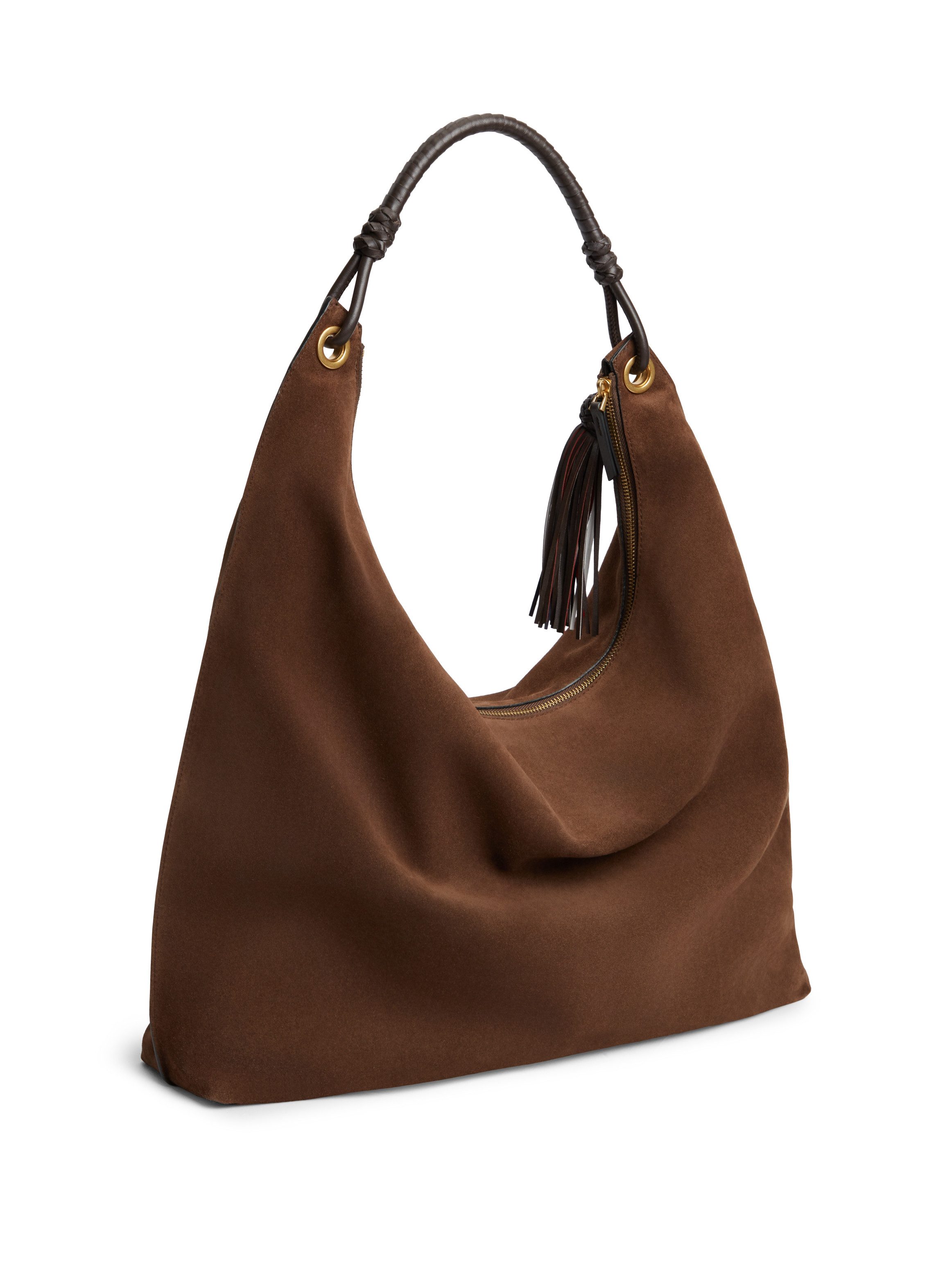 Tommy Hilfiger Hobo TH STATEMENT LEATHER HOBO SUEDE, Damen Shopper, Schultertasche, Handtasche, goldfarbenes Logo