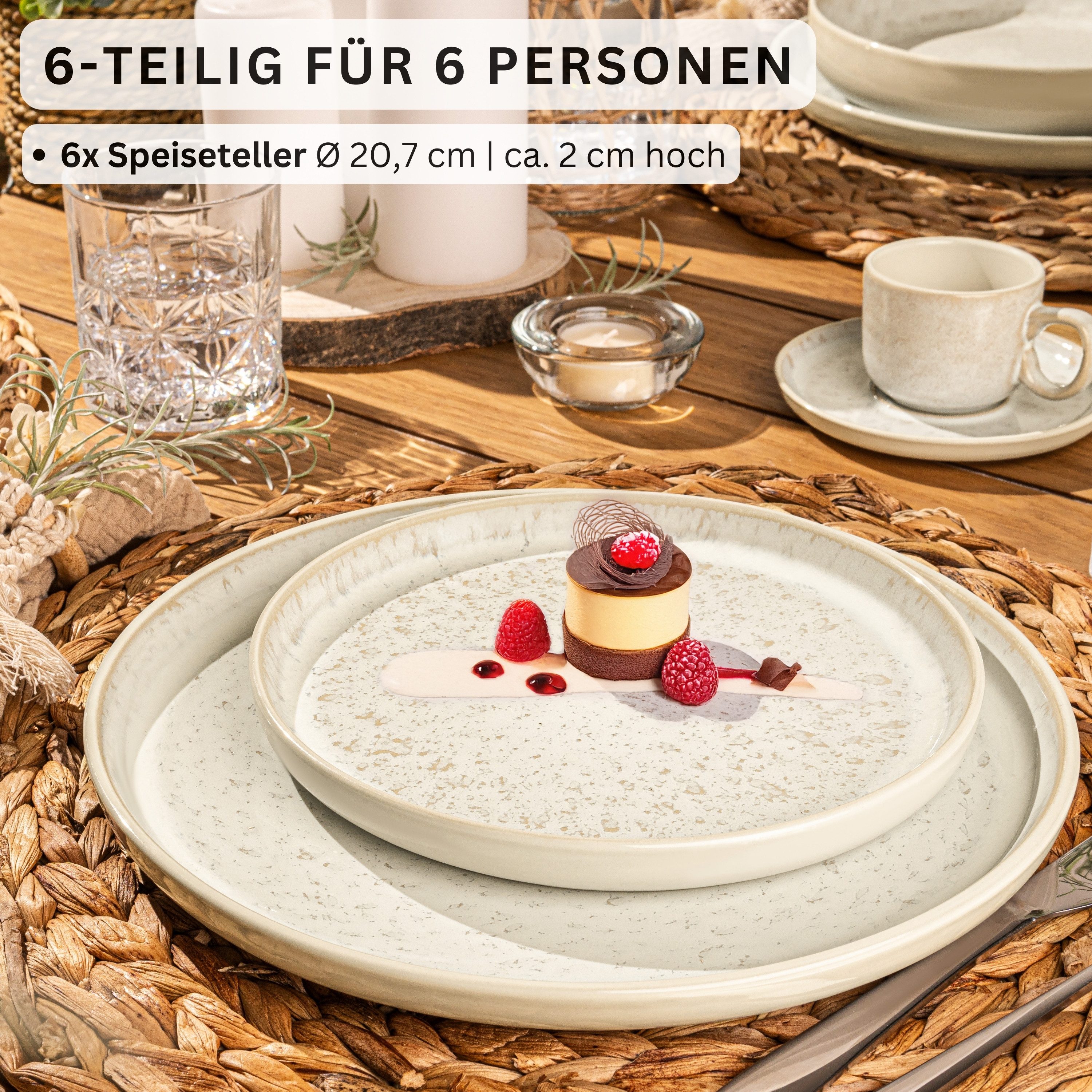 SÄNGER Teller Set Key West, Creme mit sandiger Maserung, (6 St), Dessertteller Set, 6 Personen, Steingut, Handmade, VALUE COLLECTION