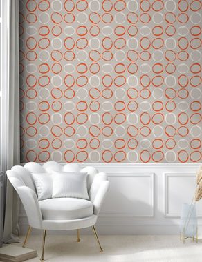 Abakuhaus Vinyltapete selbstklebendes Wohnzimmer Küchenakzent, Orange Einfache Art Sketchy Kreise