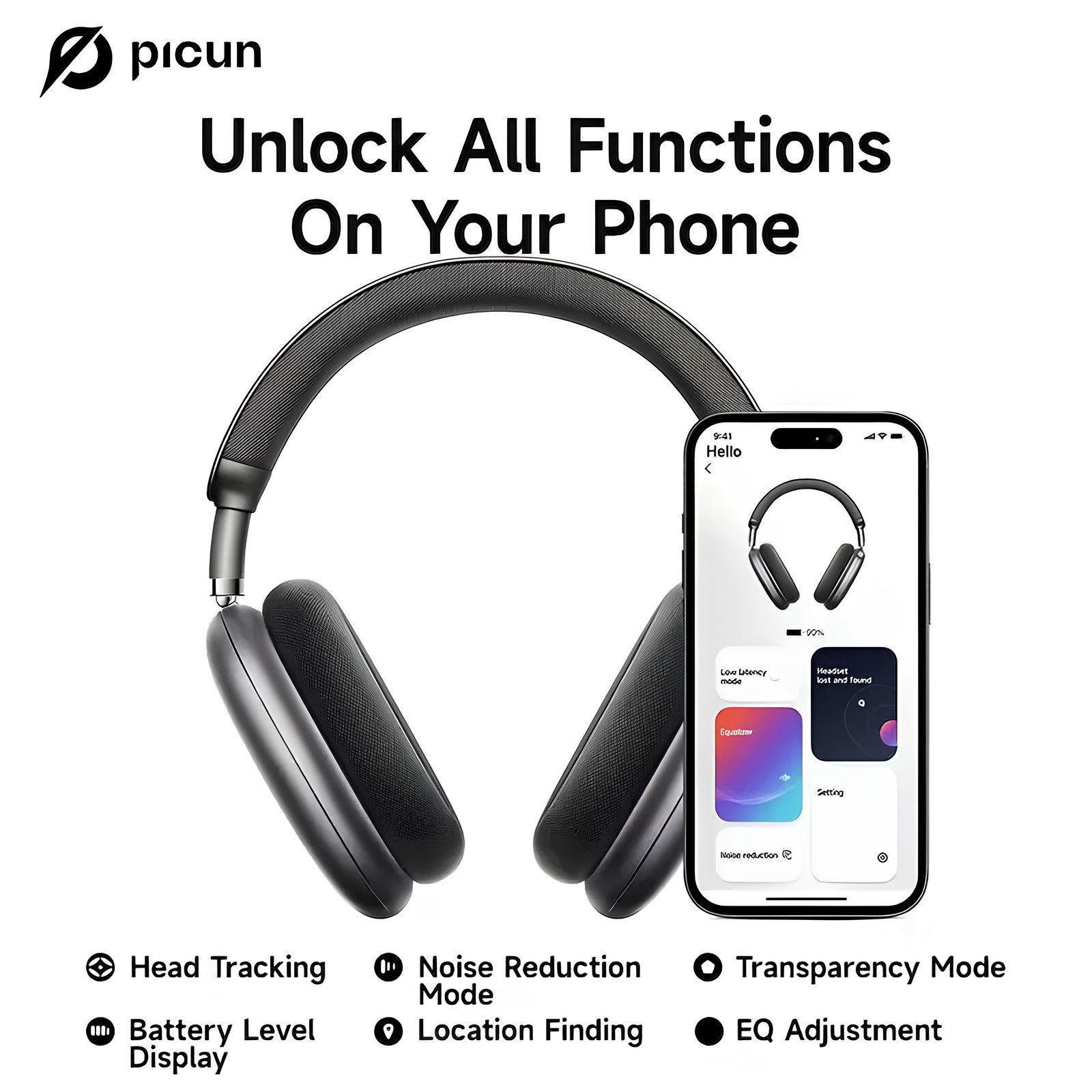 Athlix Picun F8 Pro Kopfhörer mit aktiver Geräuschunterdrückung Kabellos Bluetooth-Kopfhörer (140 Std. Akkulaufzeit, 5 Mikrofone mit ENC, Head-Tracking) – Bild 2 von 5
