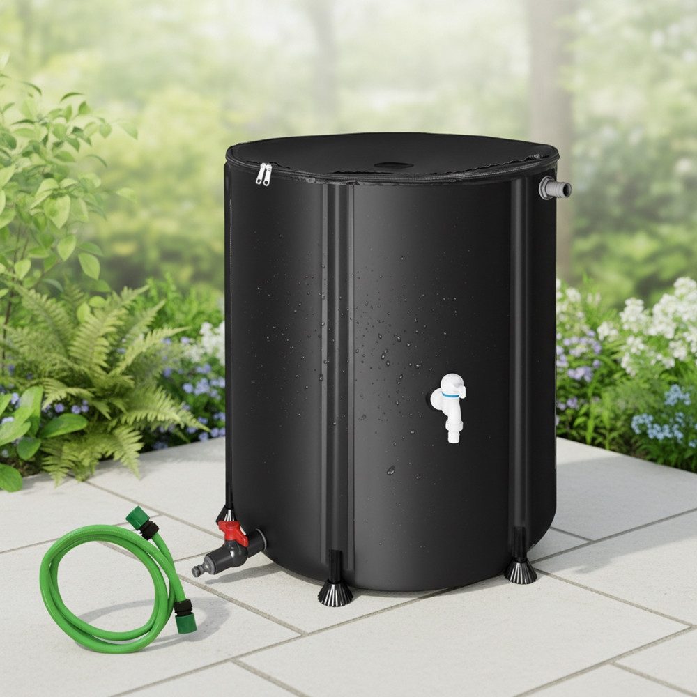 Melko Regentonne Regenwassertank faltbar Regenfass Wassertank Regenwassertonne, 750 l, (Stück, Stück), inkl. 2 Meter Wasserschlauch mit Anschluss
