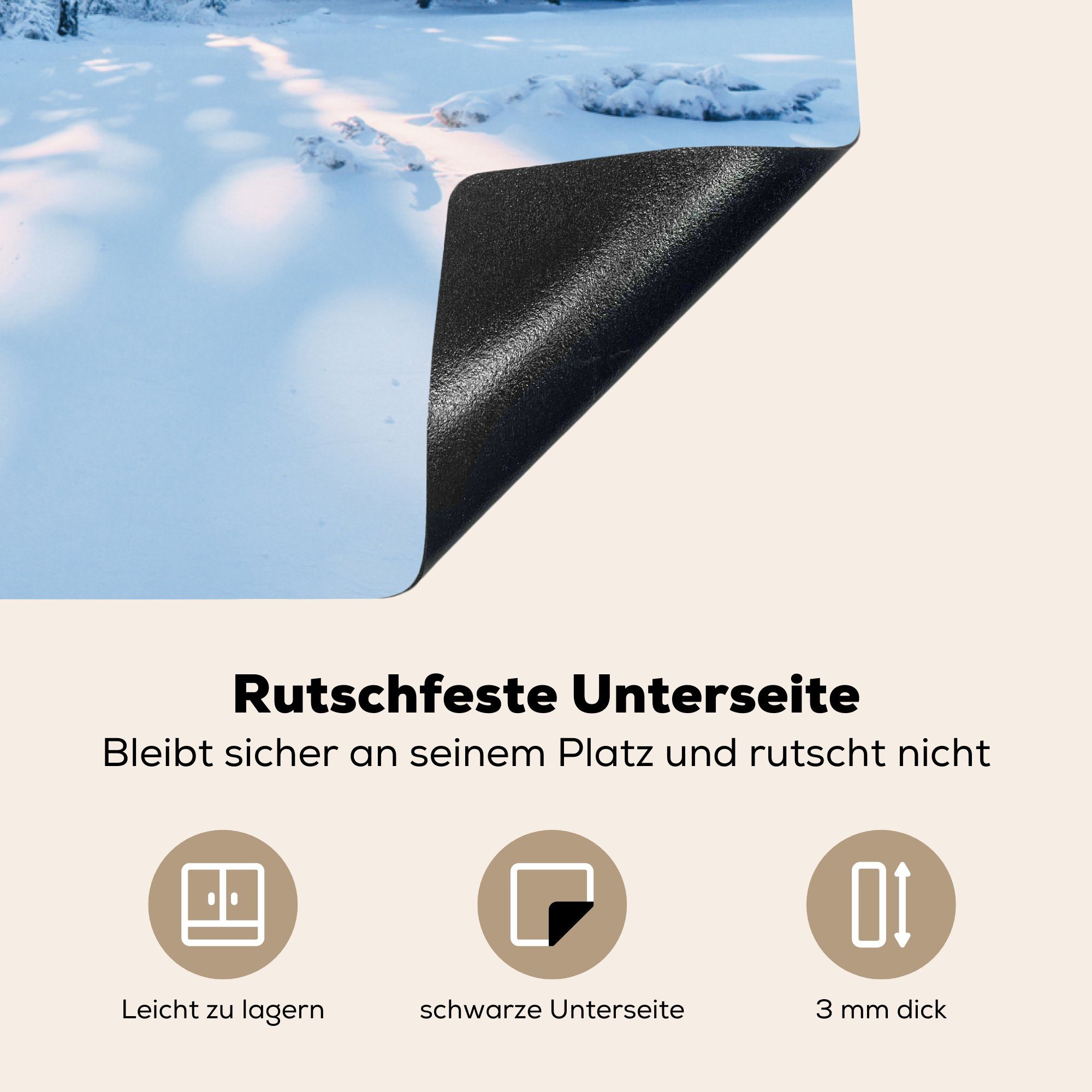 - Herdblende-/Abdeckplatte cm, (1 MuchoWow Schutz Vinyl, die für - Induktionskochfeld Wald Ceranfeldabdeckung Schnee tlg), 81x52 küche, Winter,