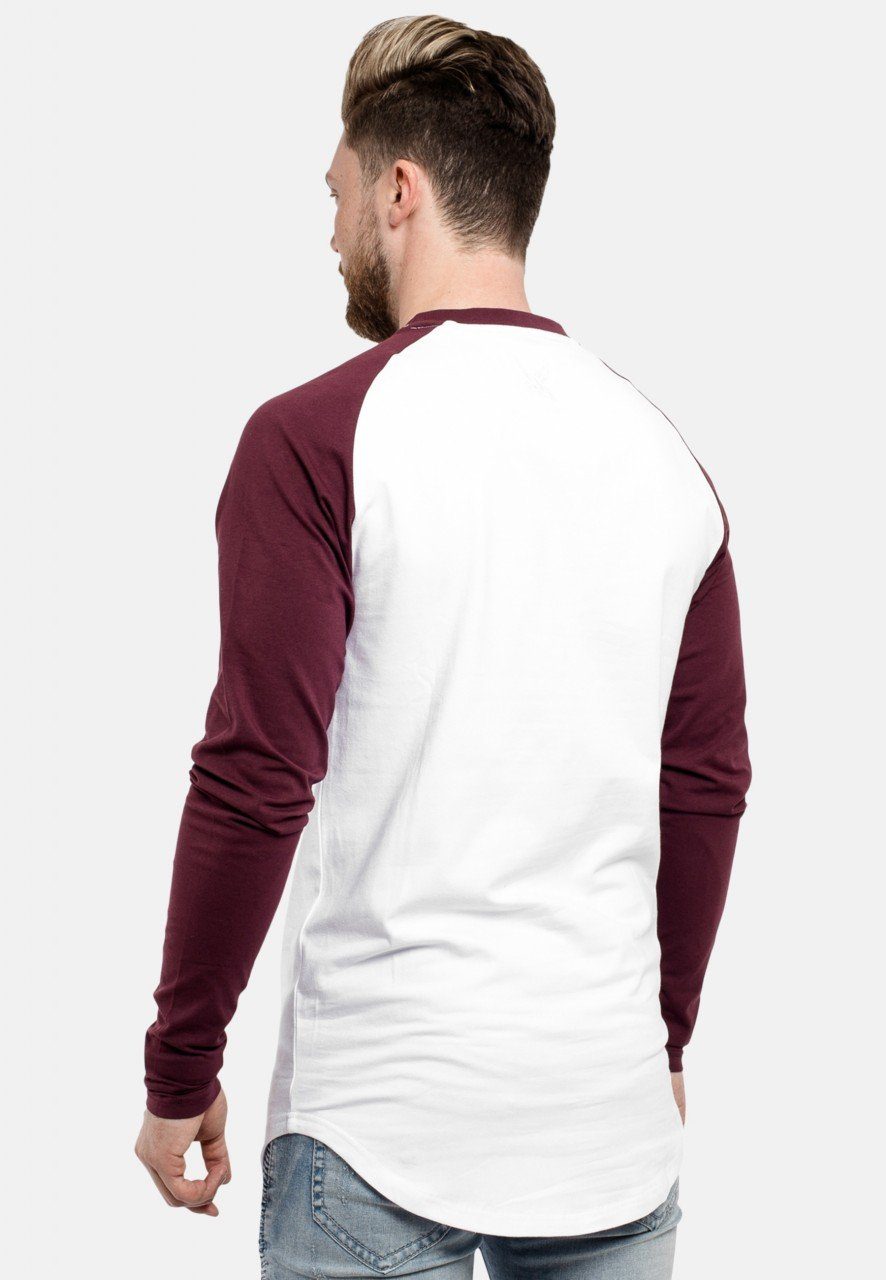 Blackskies T-Shirt Baseball Longshirt T-Shirt Weiß Burgundy X-Large