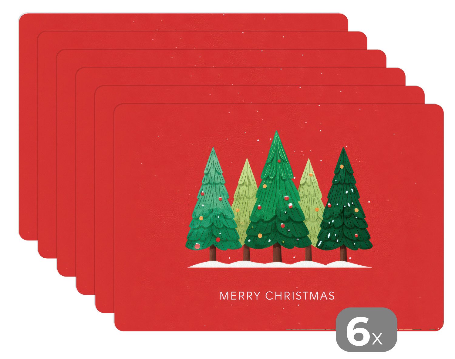MuchoWow Platzset Minimalistisch - Weihnachtsbäume - Rot - Schnee, (6-St), Platzsets, Tischset, Abwaschbar, Tischsets, Platzdeckchen
