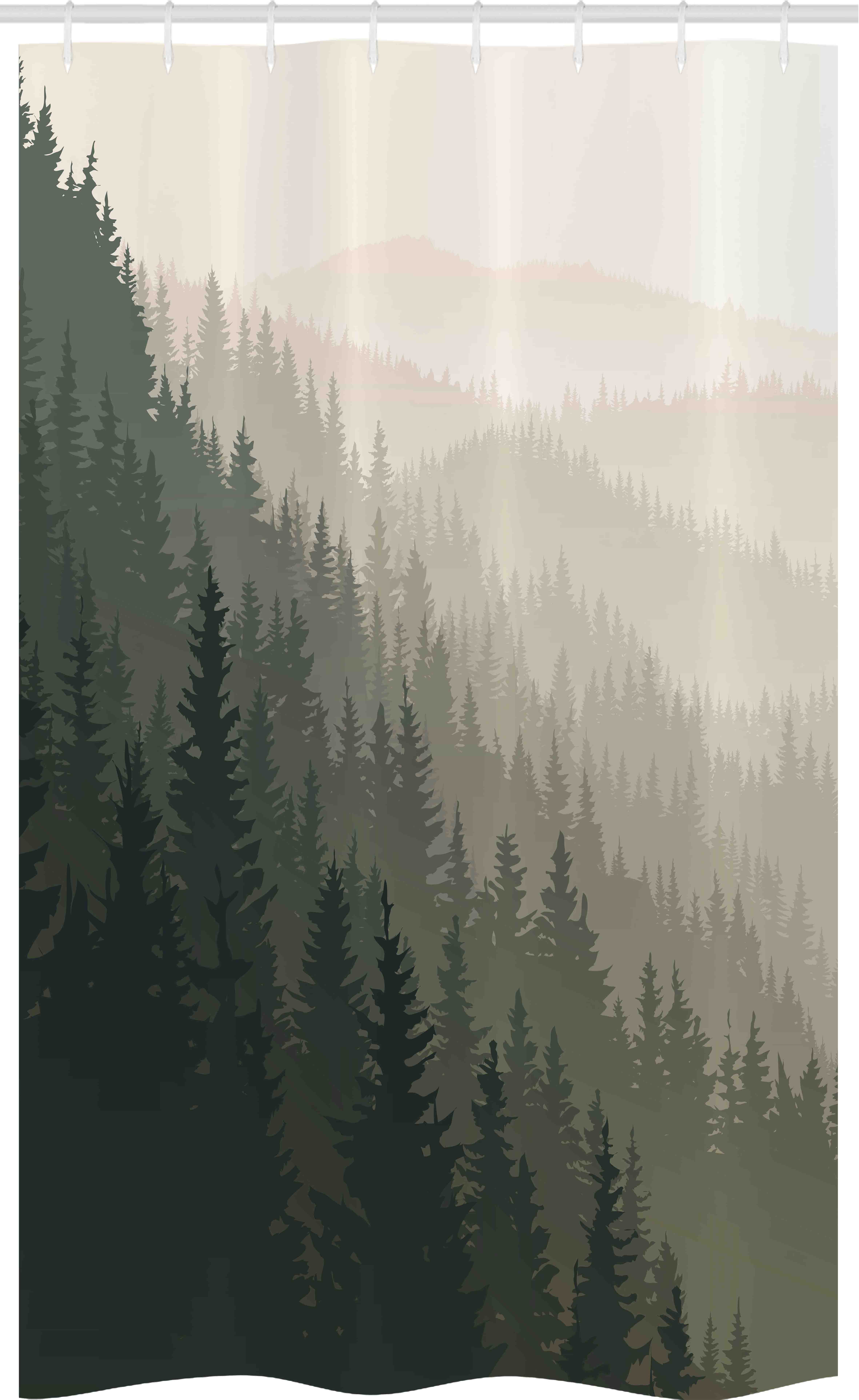Abakuhaus Duschvorhang Badezimmer Deko Set aus Stoff mit Haken Breite 120 cm, Höhe 180 cm, Wald Scandinavian Nature