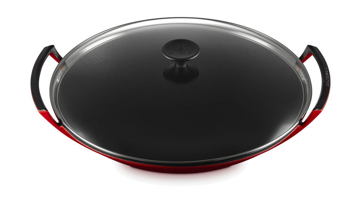 LE CREUSET Wok Wok mit Glasdeckel 36 cm Kirschrot