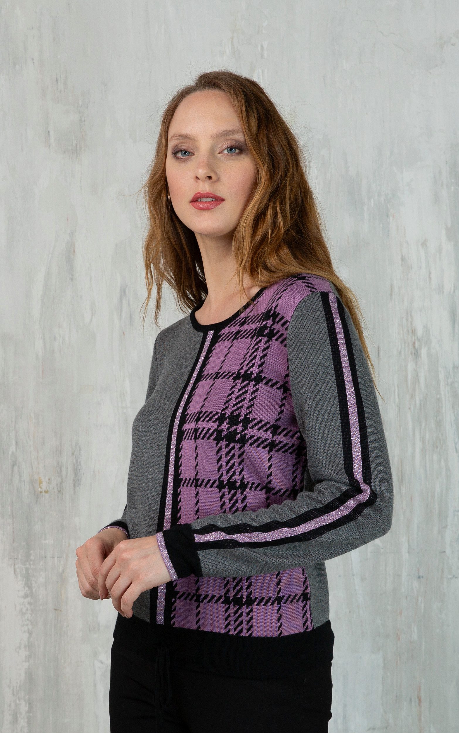 Passioni Strickpullover mit Karodetail