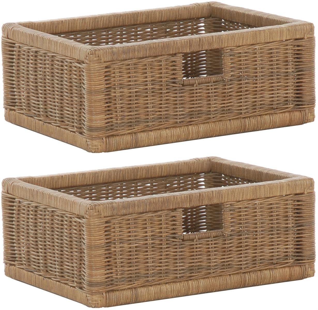 Krines Home Regalkorb 2er Set Regalkorb Aufbewahrungskorb Korb geflochten Rattan Korbset (2-teiliges Set), ca. 43 x 32 x 17,5 cm Aufbewahrung Regal Schrankkorb Hell Braun