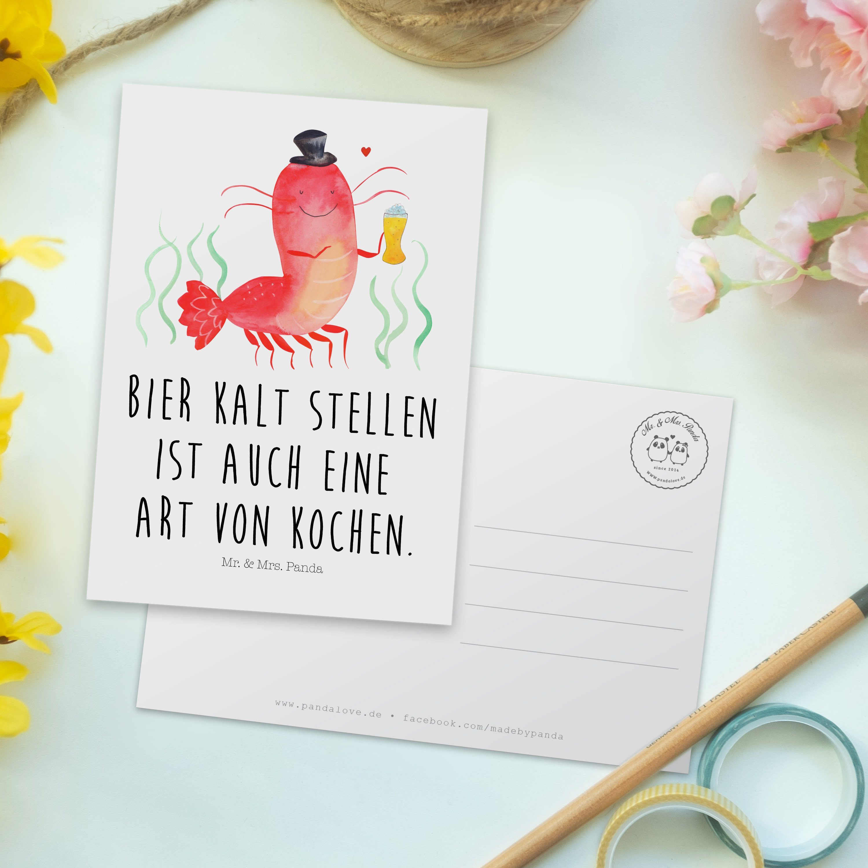 Mr. & Mrs. Panda Postkarte Garnele, Bierliebhaber, Ur Meer, mit Weiß Weizen - Hummer - Geschenk