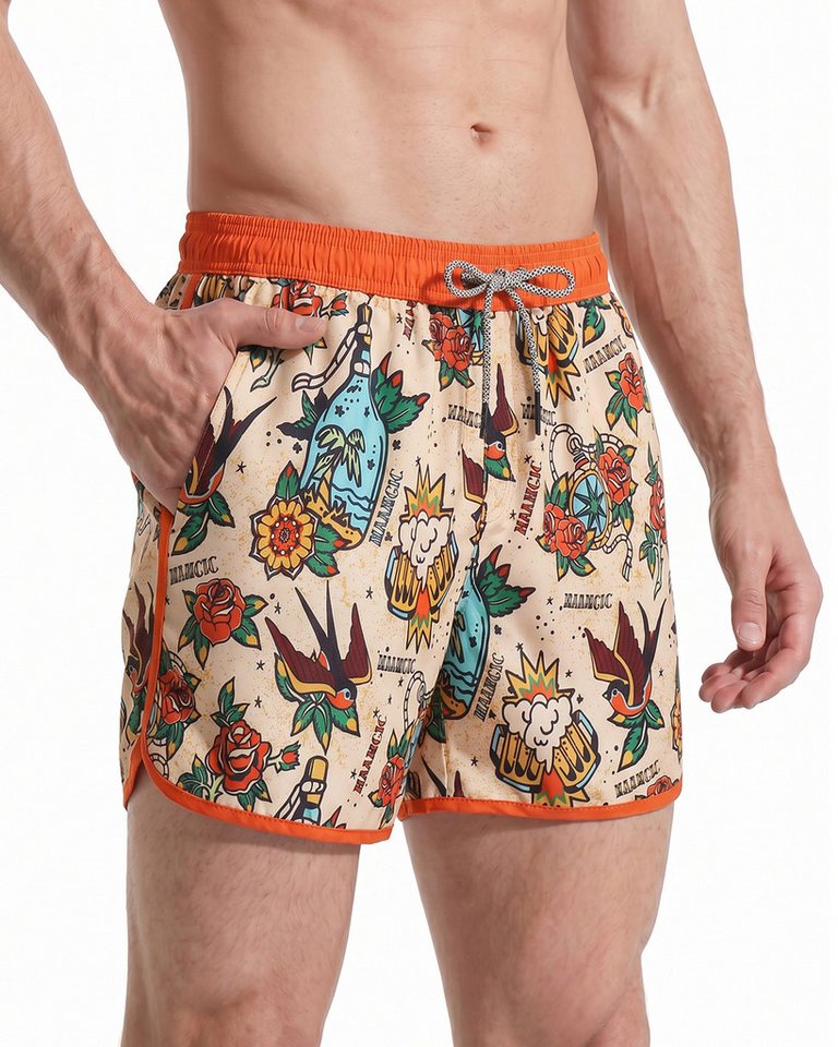 MaaMgic Shorts Herren Retro-Stil kurze Hose Sommer Sport Badehose mit Mesh-Innenslip (1-tlg)