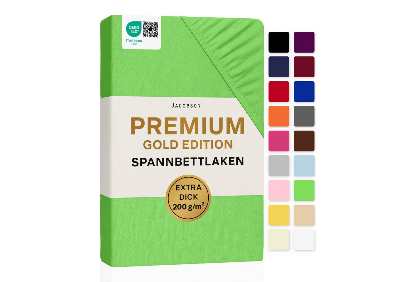 Jacobson Spannbettlaken PREMIUM 200 g/m² Jersey aus 97% Baumwolle & 3% Elasthan, Extra dichtes Bettlaken mit maximalem Halt