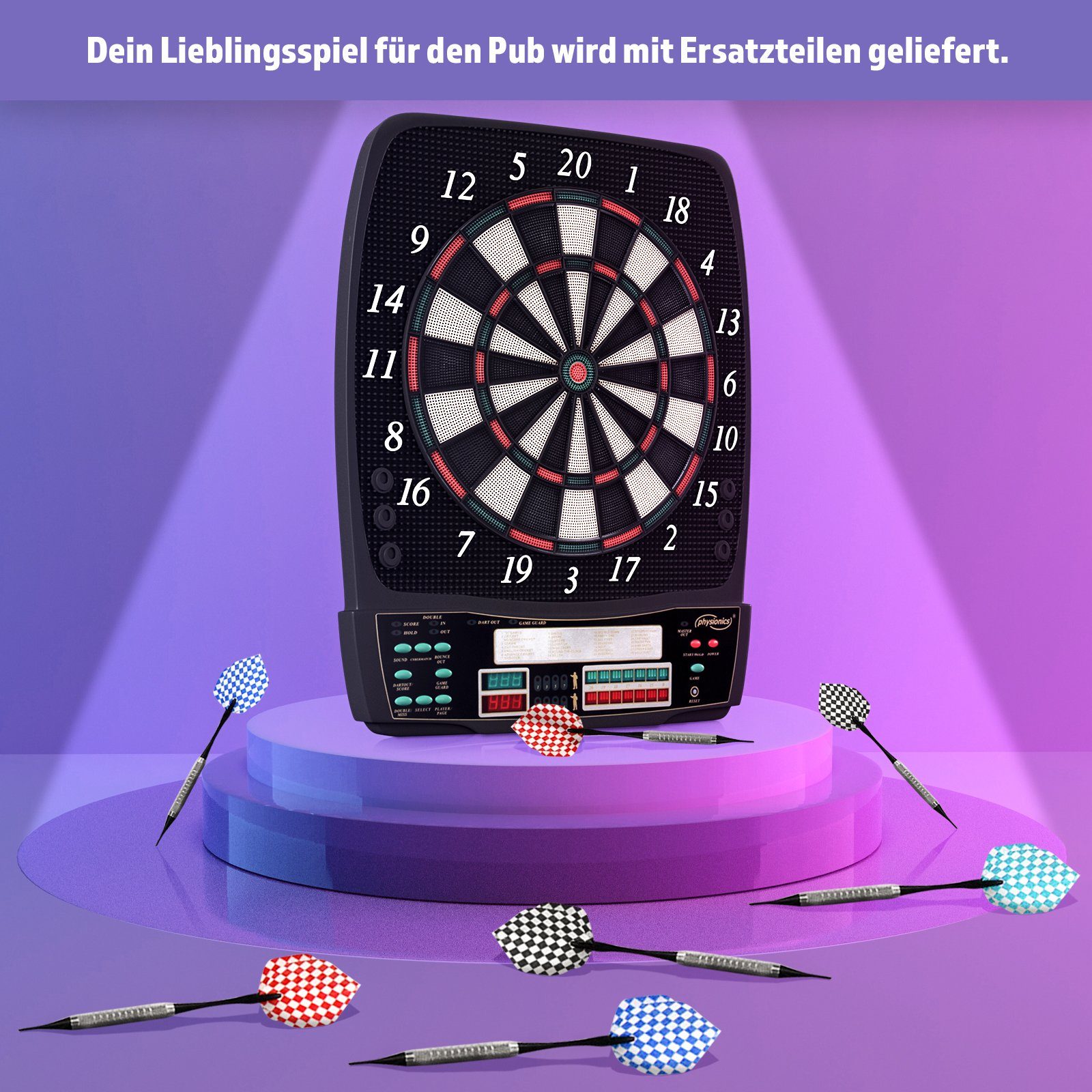 Soft Dart-Scheibe 12 Profi Modell-quadratischeForm/ohneTüren E-Dartboard Physionics Dartspiel Elektronisch Pfeile Dartscheibe