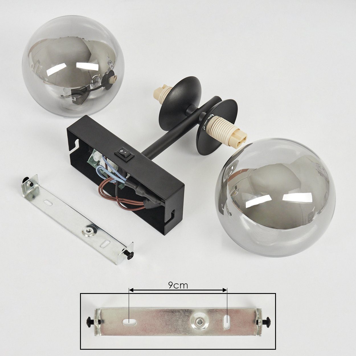 hofstein Wandleuchte »Garaguso« moderne Wandlampe aus Metall/Glas in Schwarz/Rauchfarben, ohne Leuchtmittel, Wandspot im Modernen Design, An-/Ausschalter am Gehäuse, 2xG9