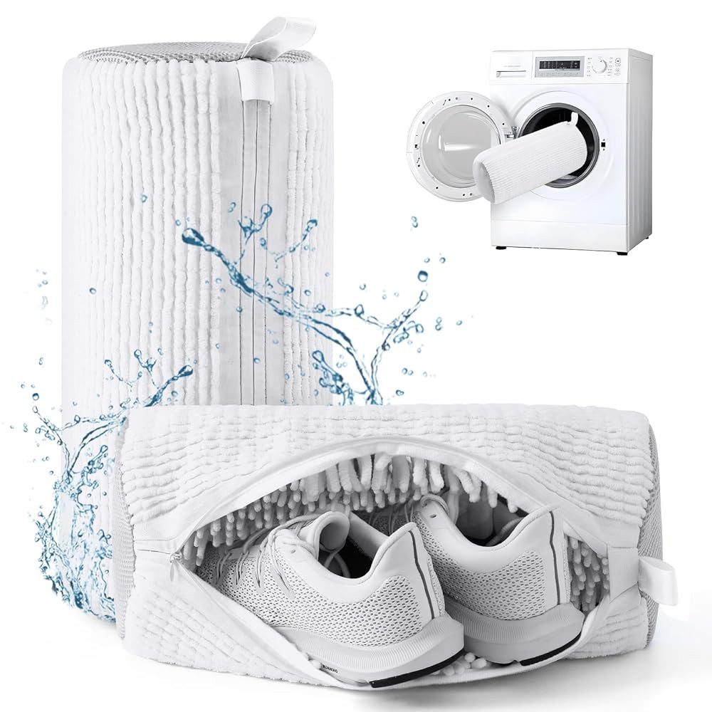 Elegear Wäschenetz Schuhwaschbeutel Waschmaschine, Weiß/Grau/Blau, Schuhe Wäschesack,(1-St), Schuhbeute Schuhwaschbeutelmit Reißverschluss (360° Rundum-Reinigung)