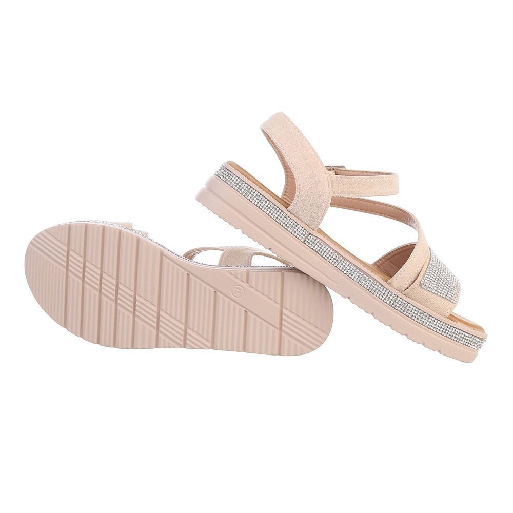 Damen Plateausandaletten Riemchensandalette Flach in Beige Freizeit Ital-Design