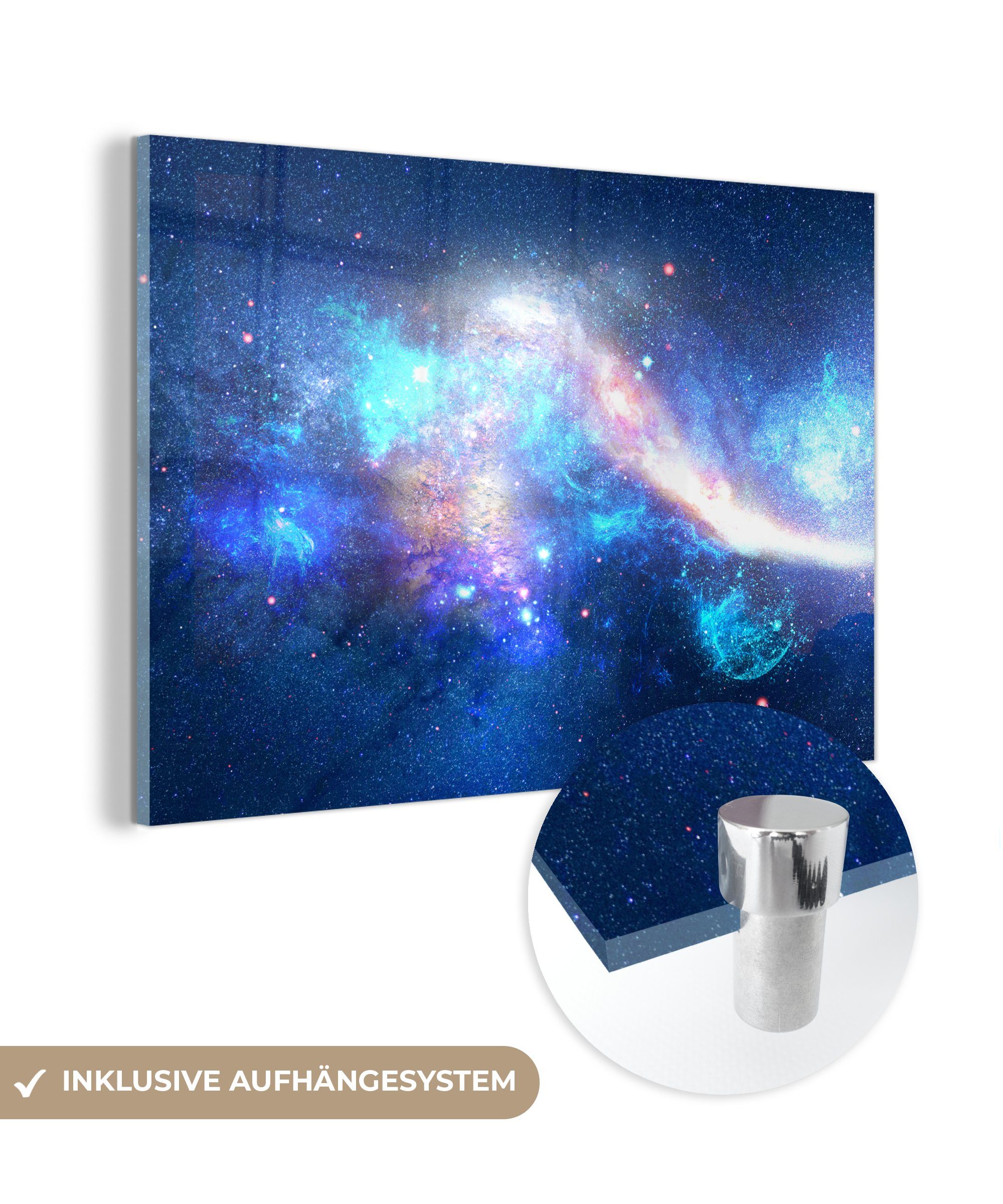 MuchoWow Acrylglasbild Universum - Blau - Sterne, (1 St), Glasbilder - Bilder auf Glas Wandbild - Foto auf Glas - Wanddekoration