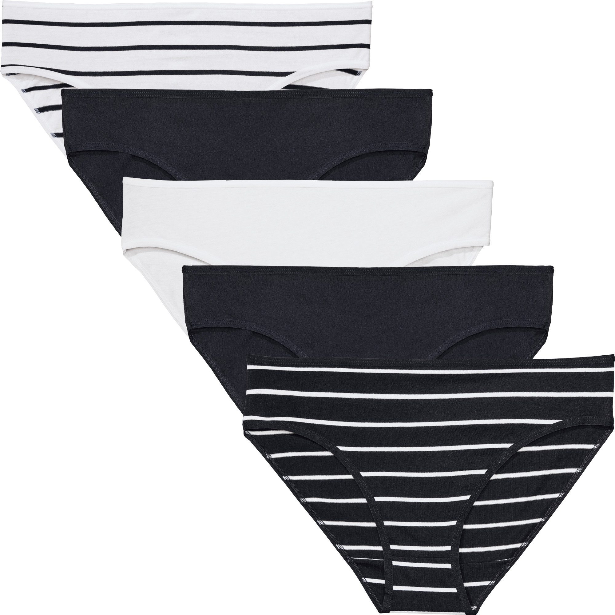 REDBEST Slip Damen-Slip 5er-Pack Single-Jersey Uni: 3 Slips/Streifen: gestrickter Ringel, 2 Slips
