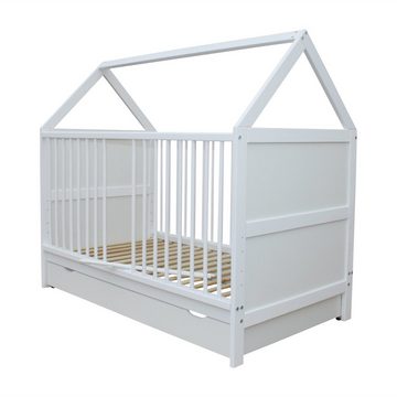 Micoland Kinderbett Babybett Juniorbett Haus 140x70 cm mit Schublade Weiß